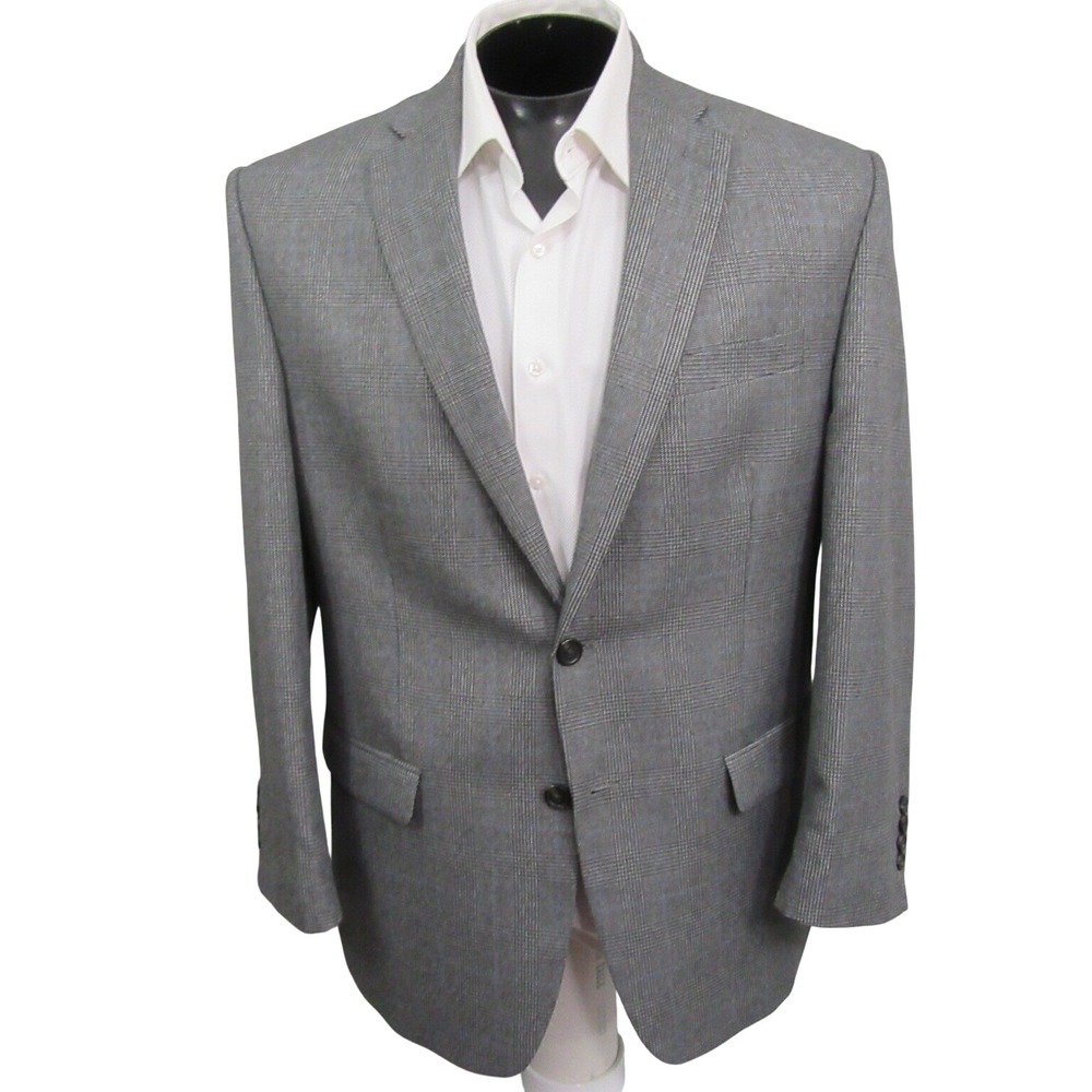 Chaps Mens Sport Coat 42R Light Gray Glen Plaid Check‎ Single Vent Blazer